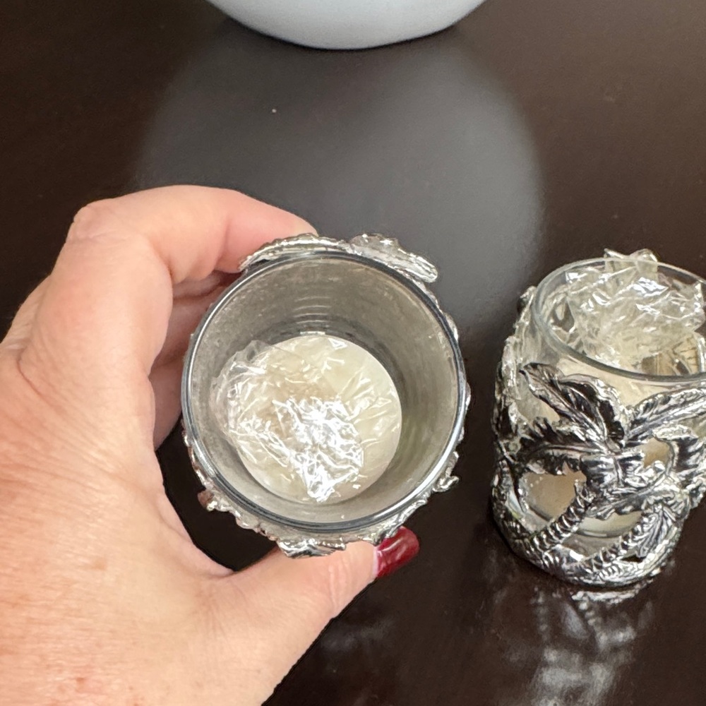 Arthur Court Pewter Silver Palm Tree Candle Holders - Picture 2 of 5